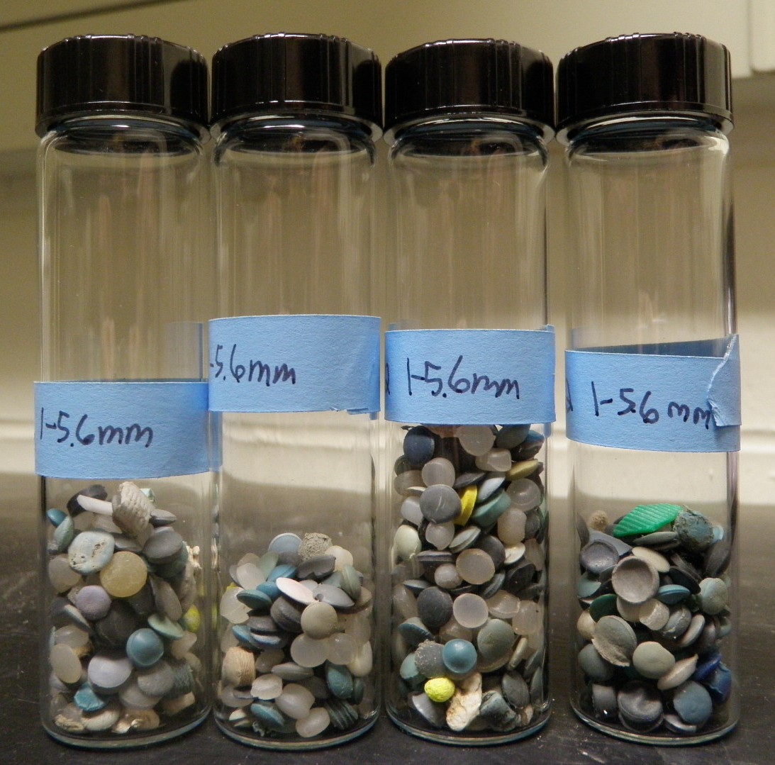 plastic pellets in vials by size