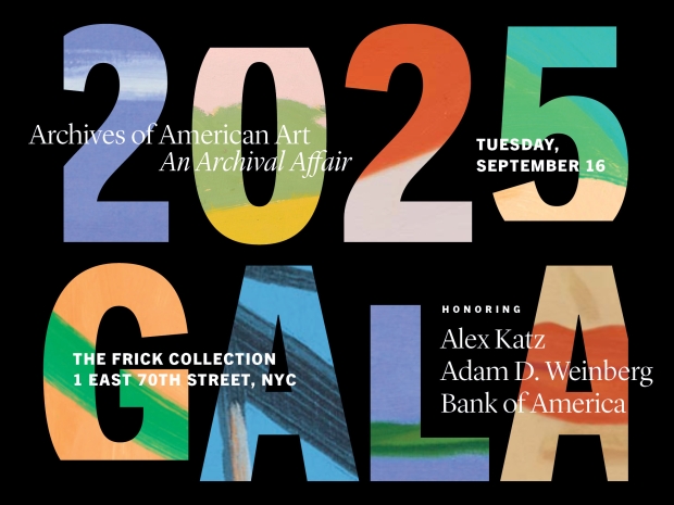 Graphic with black background, large and colorful stylized block numbers and letters