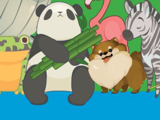 A group of illustrated animals, including a panda, flamingo, and zebra. 