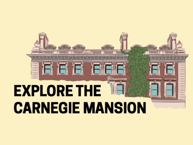 A graphic illustration of the Carnegie Mansion. 