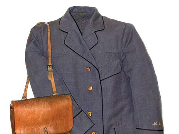 postal worker jacket and mail bag