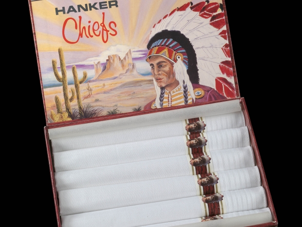 Box of handkerchiefs featuring Indian logo