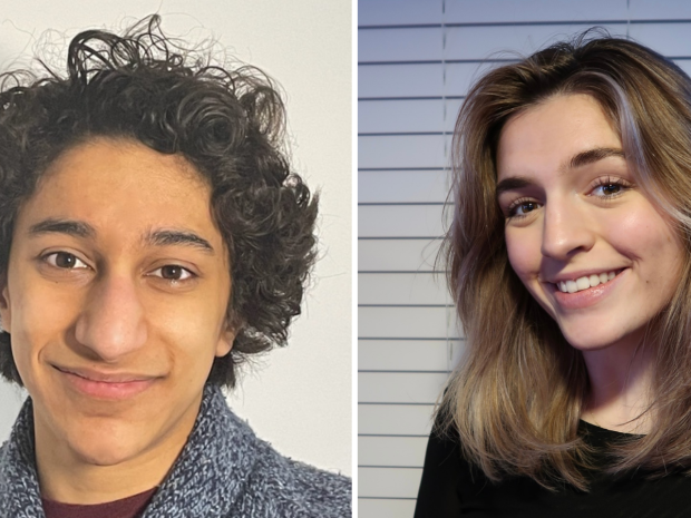 Side by side headshots of young boy and girl