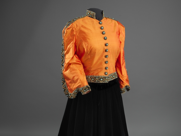 orange and black ensemble
