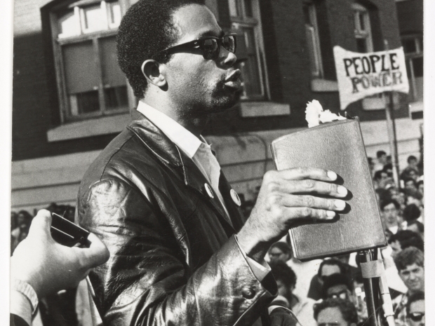 Black and white photo of Eldridge Cleaver