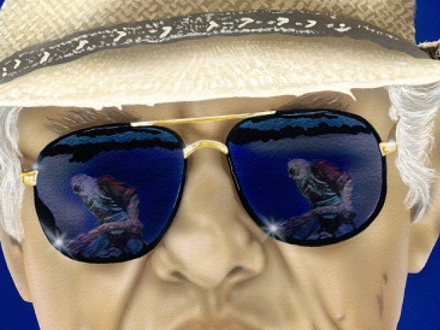 mirrored sunglasses detail from portrait