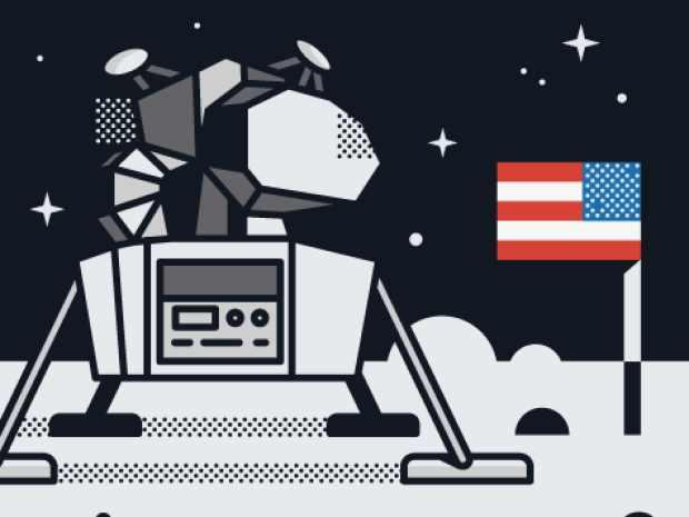 moon lander and space walk illustration