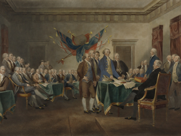 Illustration of the signing of the Declaration of Independence.