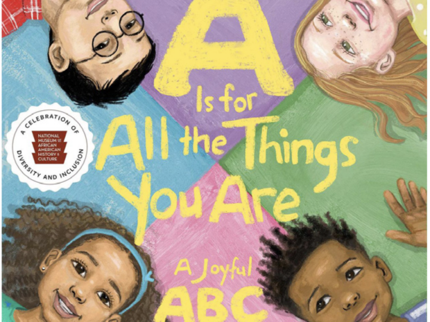 Illustrated book cover for "A is All the Things You Are" featuring diverse portraits of young children