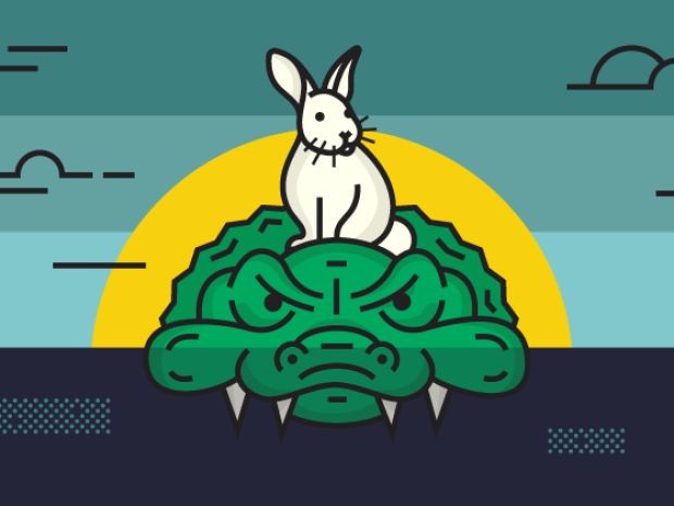 illustration rabbit on alligator
