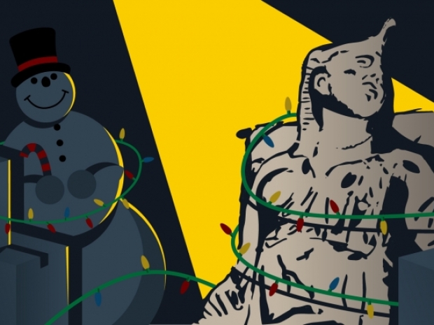 Illustration of the sculpture of Cleopatra with a spotlight on it.