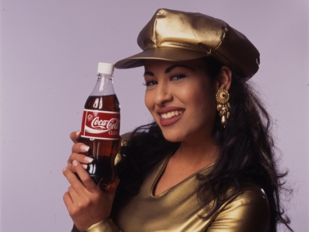 Singer Selena with bottle of Coke