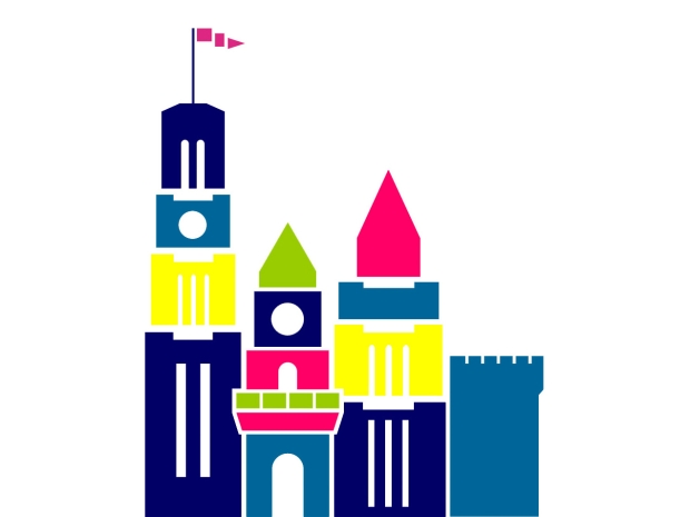 A colorful castle made from childrens blocks.