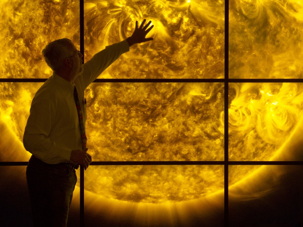 man in front of solar wall