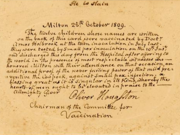 The front of a small card dated October 25 1809