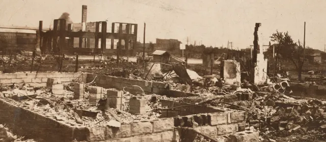 Photograph of destruction in Greenwood after the Tulsa Race Massacre