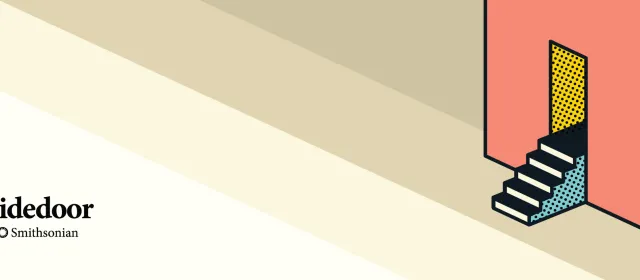 Smithsonian Sidedoor logo and stairs into an open door