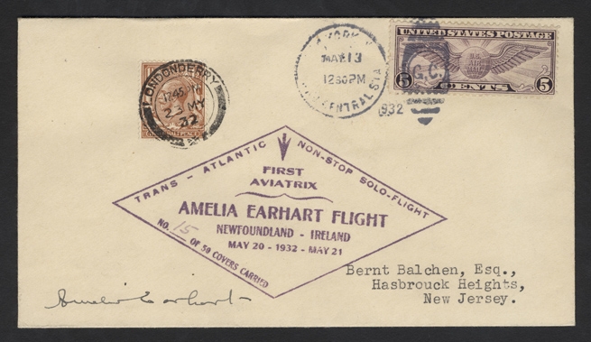 Amelia Earhart Solo Trans-Atlantic Mail, 1932